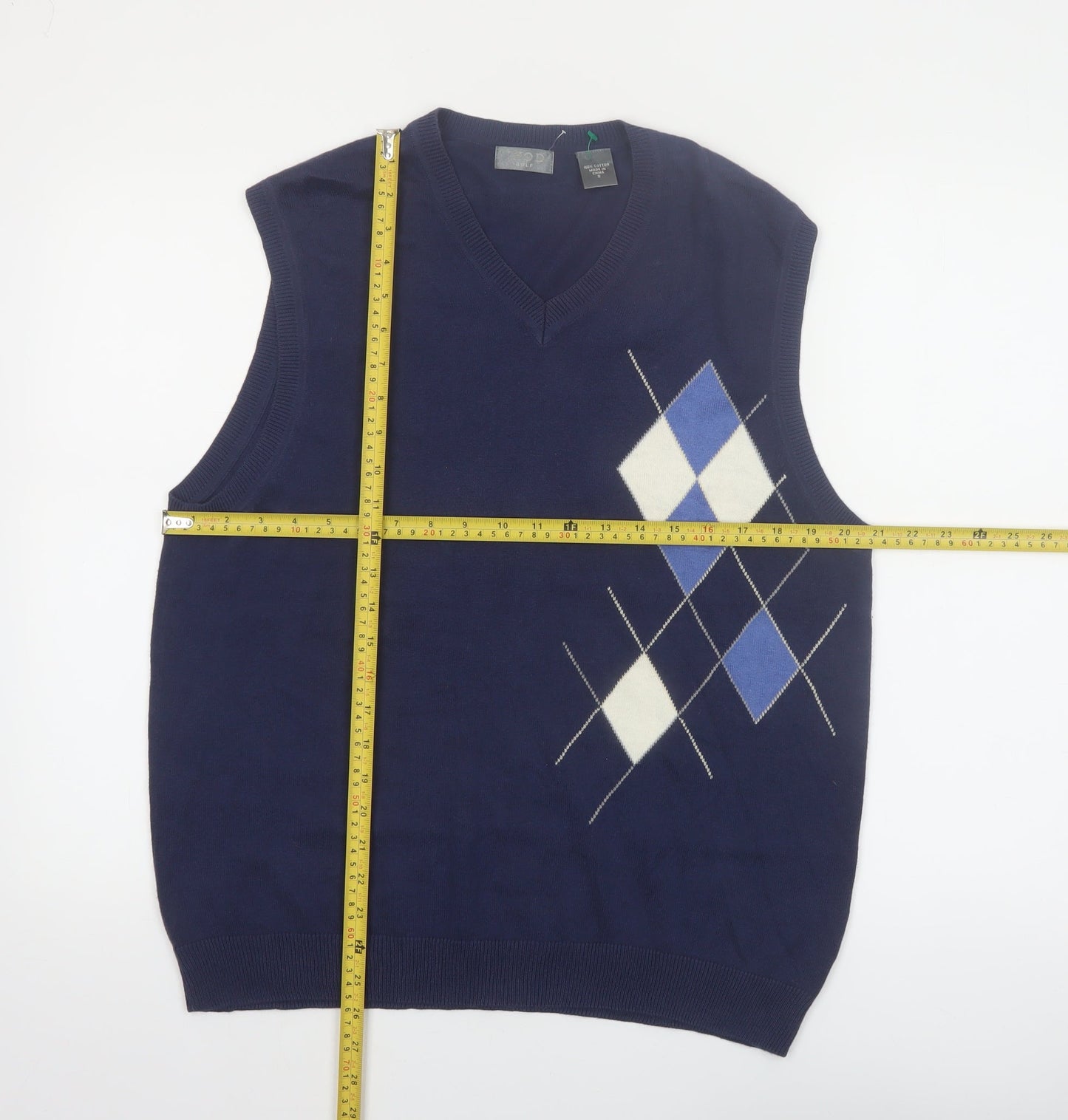 IZOD Mens Blue Argyle Golf Cotton Sleeveless Vest S