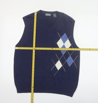 IZOD Mens Blue Argyle Golf Cotton Sleeveless Vest S