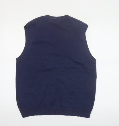 IZOD Mens Blue Argyle Golf Cotton Sleeveless Vest S