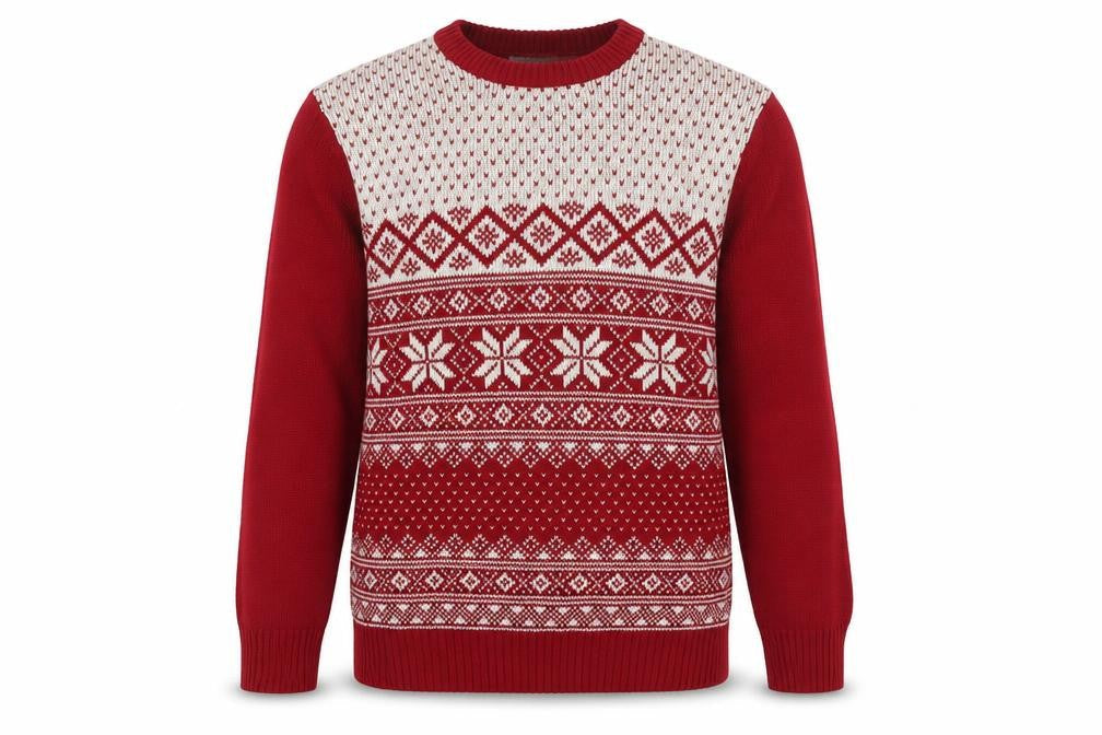 Dockers Men's Red Fair Isle Cotton Christmas Jumper Size S