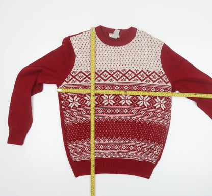 Dockers Men's Red Fair Isle Cotton Christmas Jumper Size S
