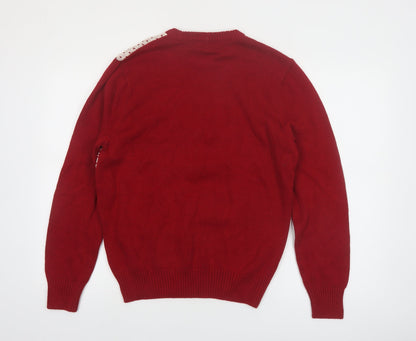 Dockers Men's Red Fair Isle Cotton Christmas Jumper Size S