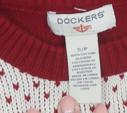 Dockers Men's Red Fair Isle Cotton Christmas Jumper Size S