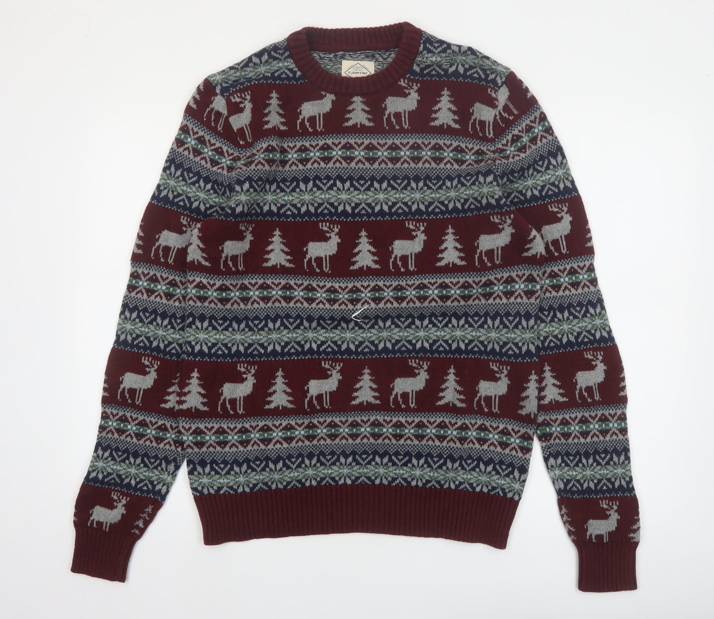 St John’s Bay Men’s Red Fair Isle Cotton Christmas Jumper Size S