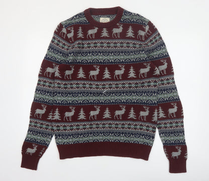 St John’s Bay Men’s Red Fair Isle Cotton Christmas Jumper Size S