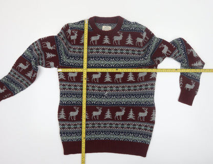 St John’s Bay Men’s Red Fair Isle Cotton Christmas Jumper Size S