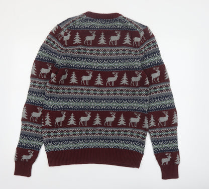St John’s Bay Men’s Red Fair Isle Cotton Christmas Jumper Size S