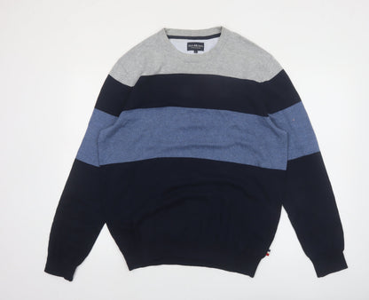 Jean Paul Mens Blue Striped Cotton Crew Neck Jumper L