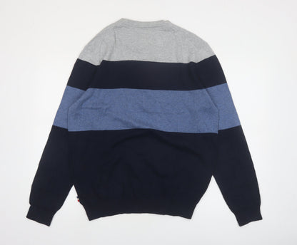 Jean Paul Mens Blue Striped Cotton Crew Neck Jumper L