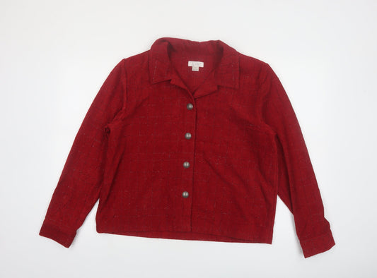 Christopher & Banks Women Red L Suit Jacket Long Sleeve Button Front