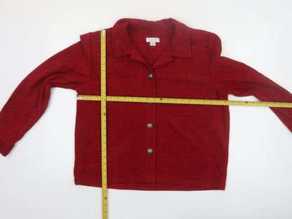 Christopher & Banks Women Red L Suit Jacket Long Sleeve Button Front