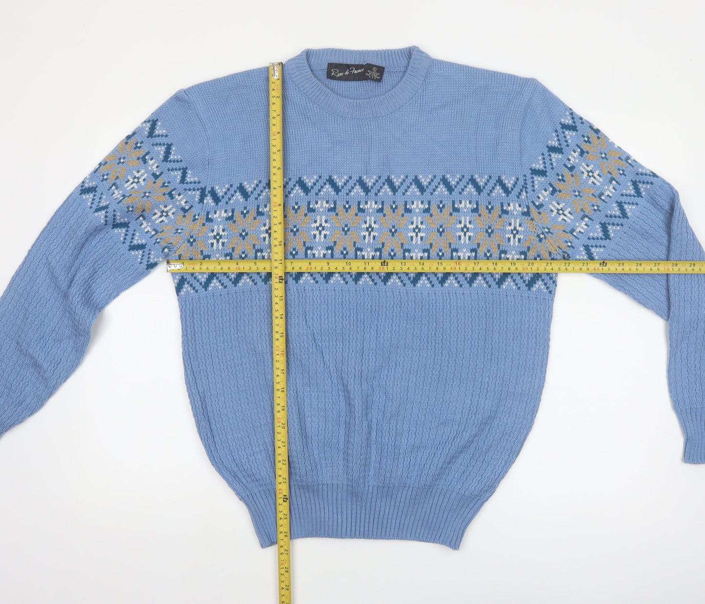 Rene de France Men’s Blue Fair Isle Acrylic XL Vintage Pullover Jumper