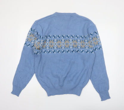 Rene de France Men’s Blue Fair Isle Acrylic XL Vintage Pullover Jumper