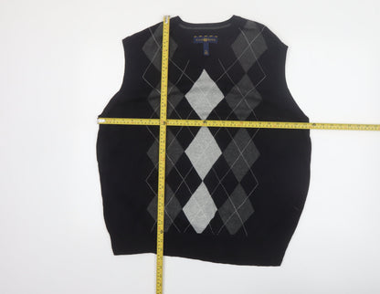 Club Room Men Black Argyle Cotton V-Neck Sleeveless Jumper XL