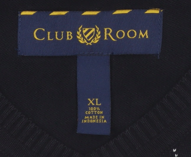 Club Room Men Black Argyle Cotton V-Neck Sleeveless Jumper XL