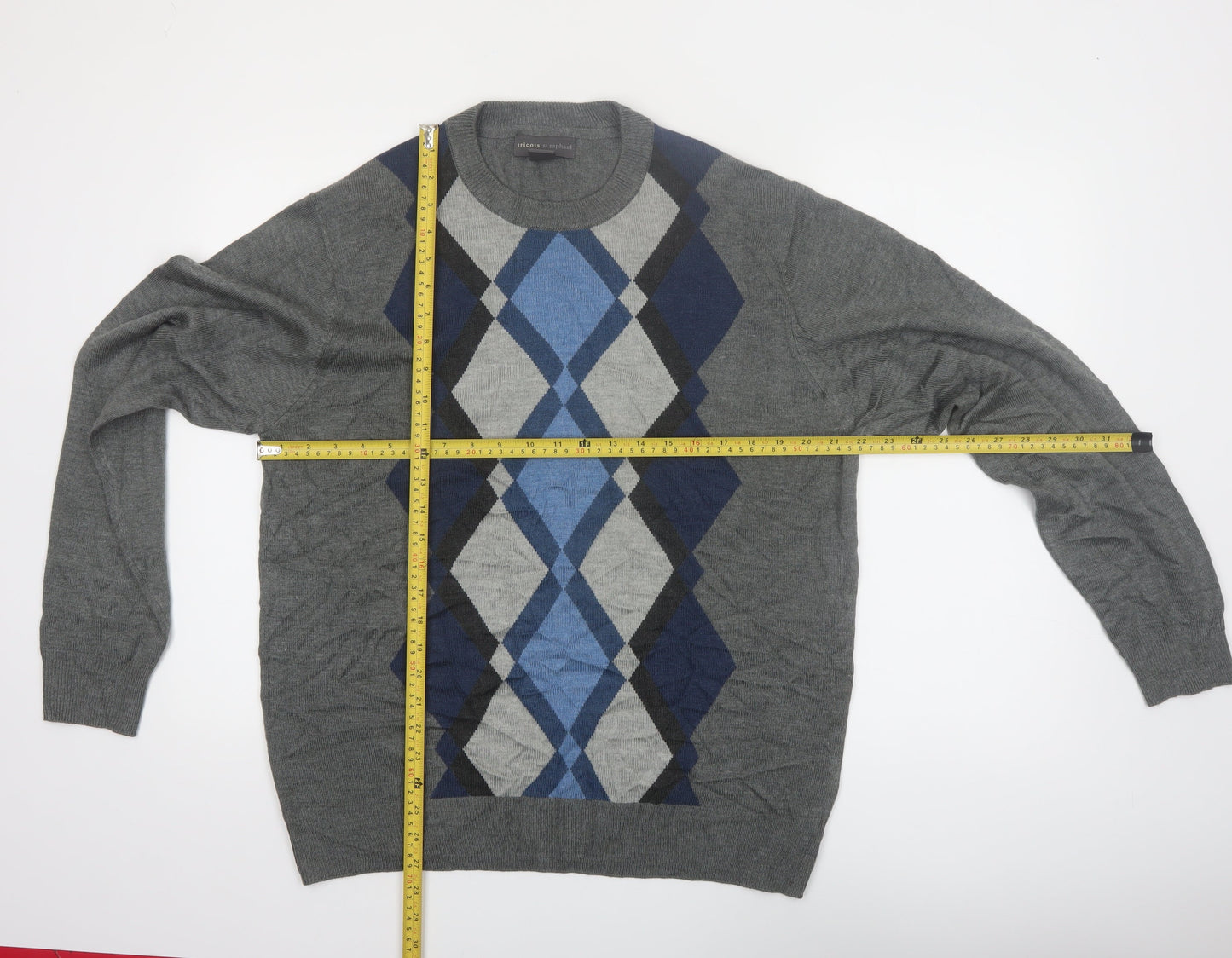 Tricots St Raphael Men's Grey Argyle Acrylic Pullover Jumper L