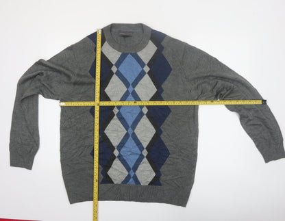 Tricots St Raphael Men's Grey Argyle Acrylic Pullover Jumper L