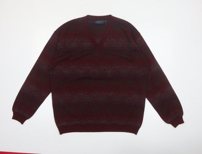 Montecatini Men's Red Fair Isle Wool Blend V-Neck Jumper XL