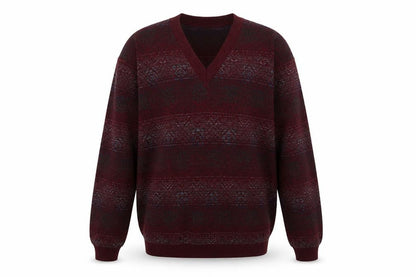 Montecatini Men's Red Fair Isle Wool Blend V-Neck Jumper XL