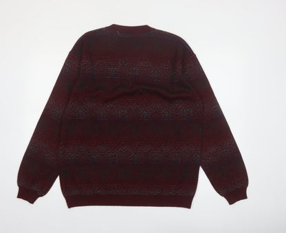 Montecatini Men's Red Fair Isle Wool Blend V-Neck Jumper XL
