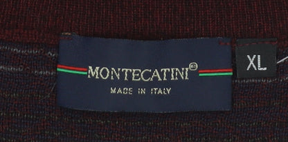 Montecatini Men's Red Fair Isle Wool Blend V-Neck Jumper XL