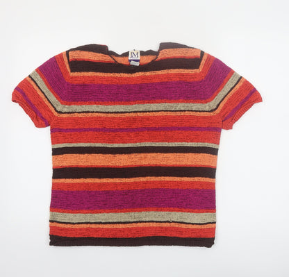 JM Collection Women's Multicoloured Striped Knit Short Sleeve Top L