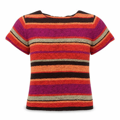 JM Collection Women's Multicoloured Striped Knit Short Sleeve Top L