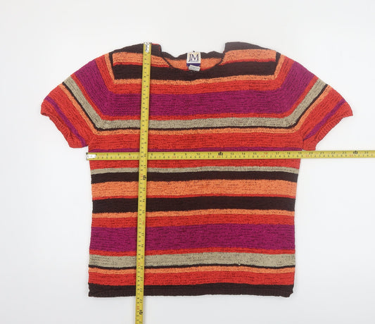 JM Collection Women's Multicoloured Striped Knit Short Sleeve Top L