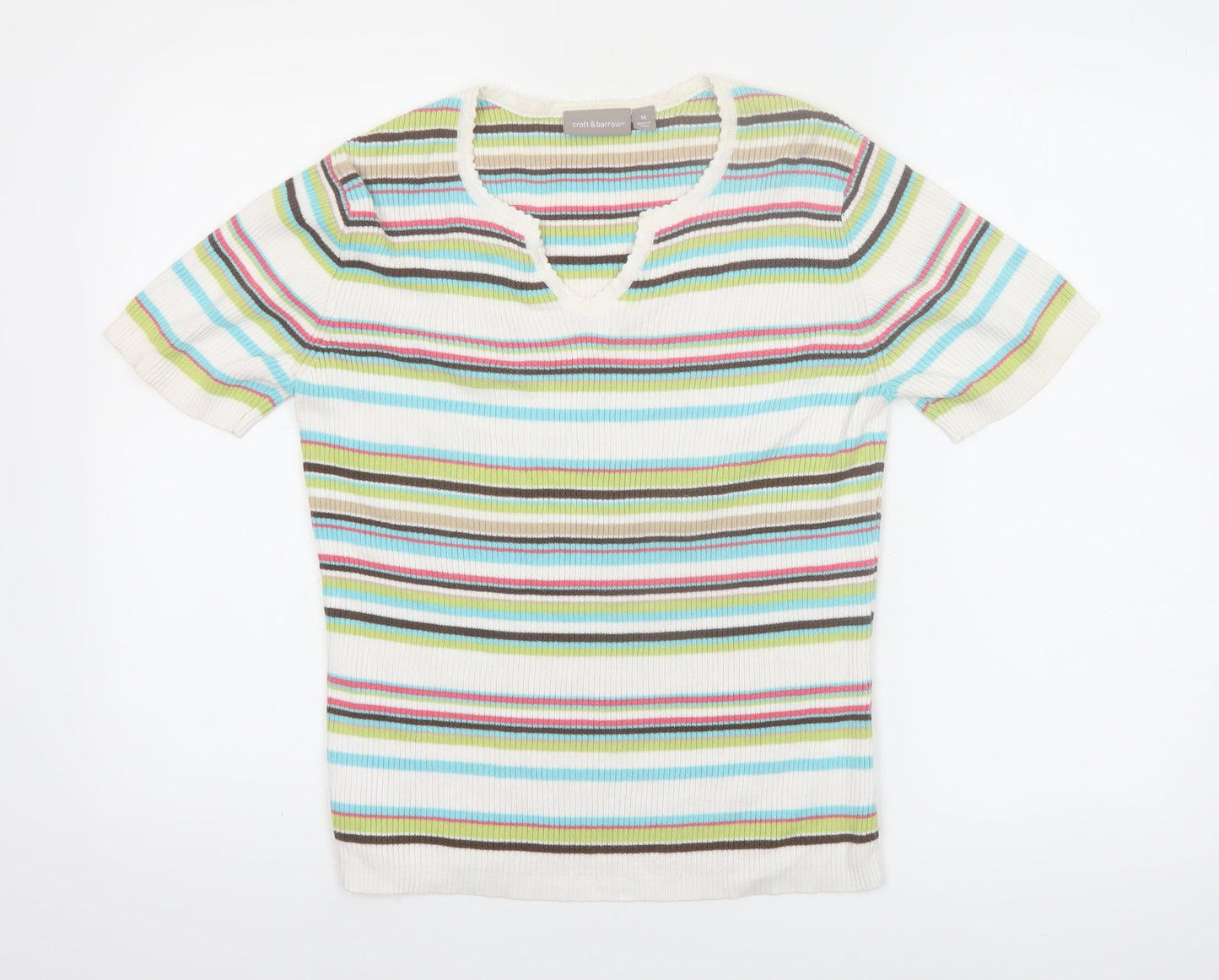 Croft & Barrow Women's Multicoloured Stripe Cotton V-Neck T-Shirt M