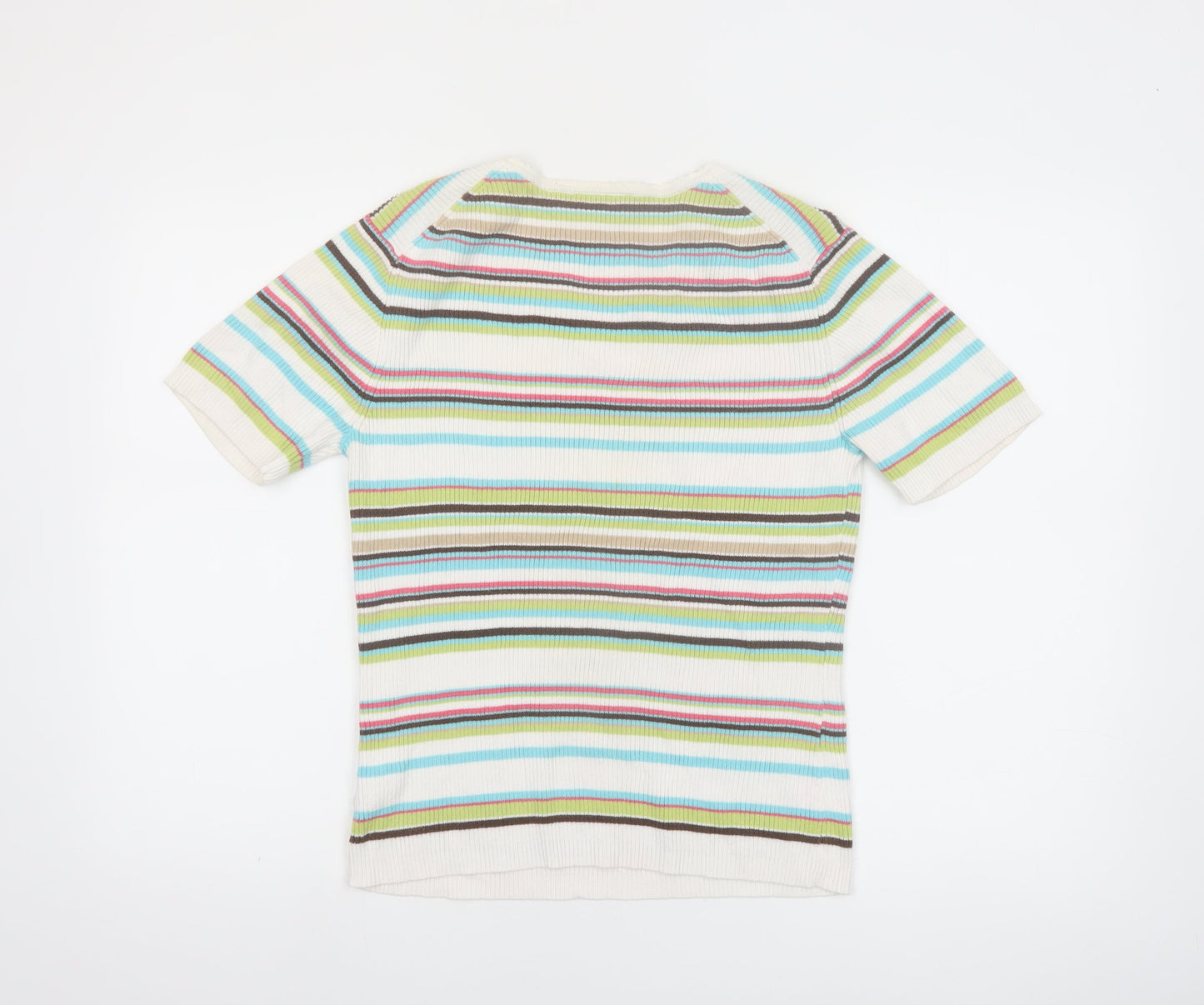 Croft & Barrow Women's Multicoloured Stripe Cotton V-Neck T-Shirt M