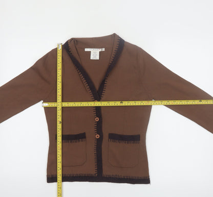 Studio M Women Petite Brown Button Cardigan V-Neck Long Sleeve