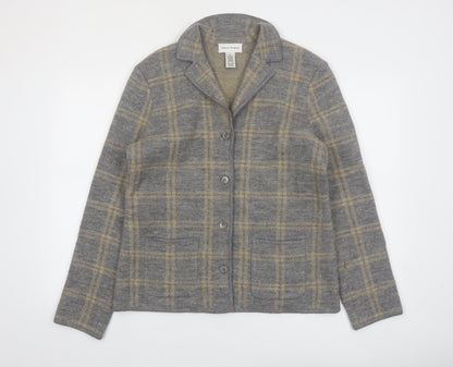 Rena Rowan Womens Grey Plaid Wool Cardigan Jacket Size M