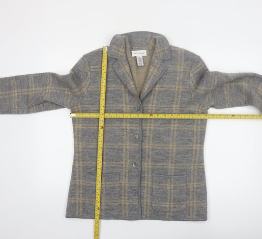 Rena Rowan Womens Grey Plaid Wool Cardigan Jacket Size M