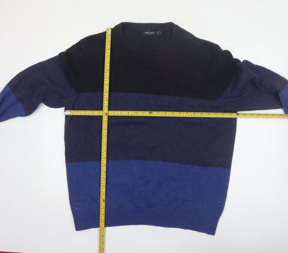 Nautica Men's Blue Colour Block Cotton Crew Neck Jumper Size L