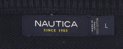 Nautica Men's Blue Colour Block Cotton Crew Neck Jumper Size L