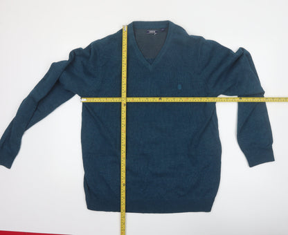 IZOD Men's Blue Cotton V-Neck Pullover Jumper Size L