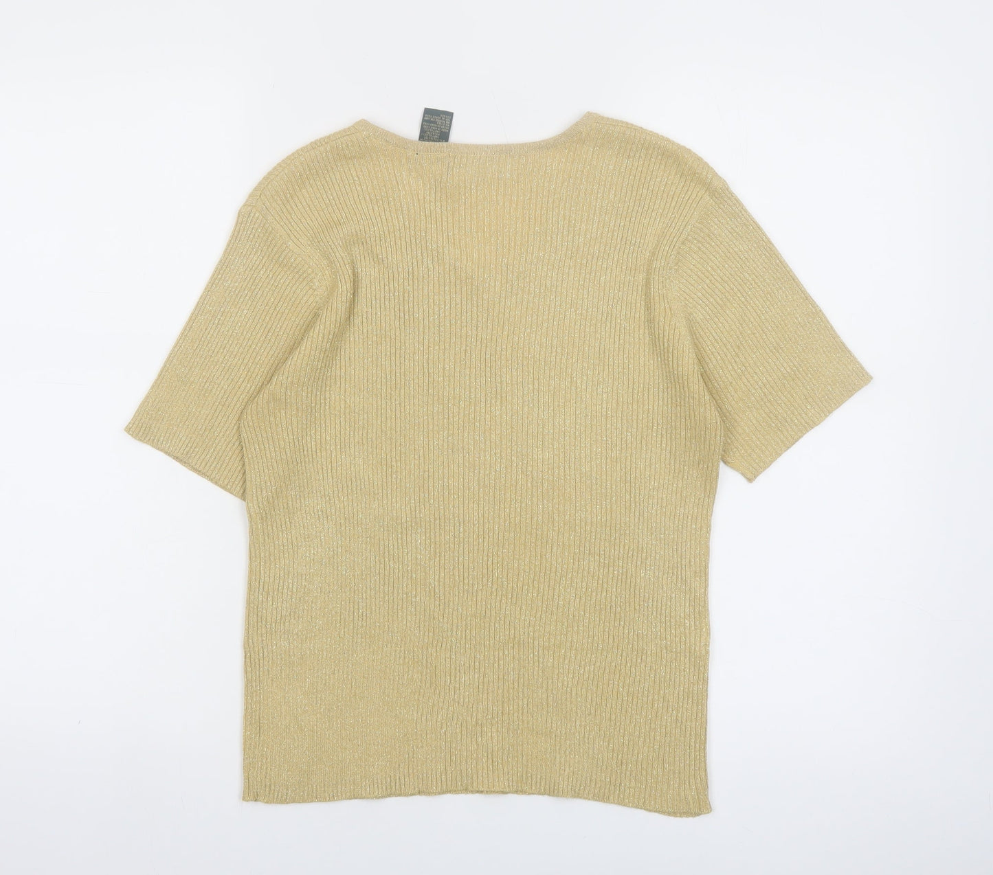 Harvé Benard Women Beige Knit V-Neck Short Sleeve Top Size M