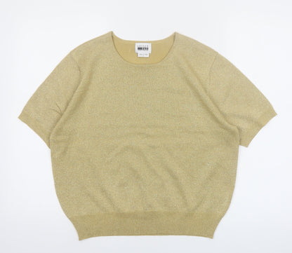 Leslie Fay Women's Gold Knit Short Sleeve Top Size L