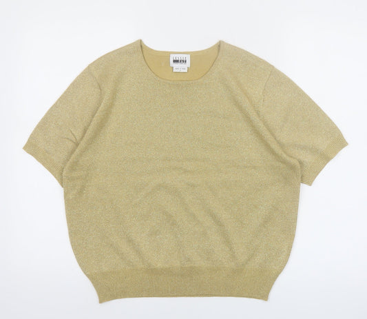 Leslie Fay Women's Gold Knit Short Sleeve Top Size L