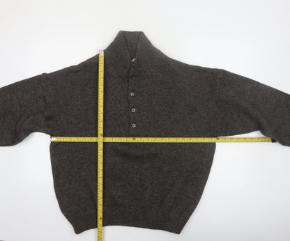Aklanda Men's Brown Wool Henley Jumper Size L Classic Knit