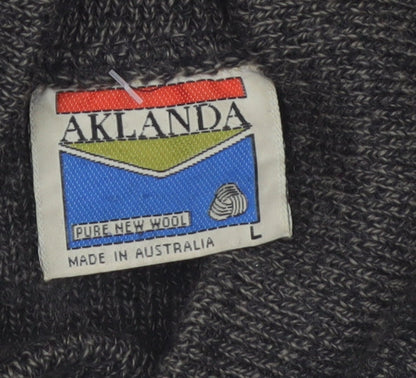 Aklanda Men's Brown Wool Henley Jumper Size L Classic Knit