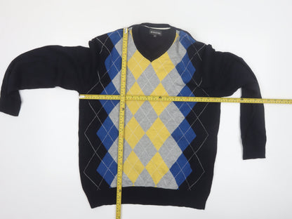 Biaggini Men's Multicoloured Argyle V-Neck Cotton Jumper M