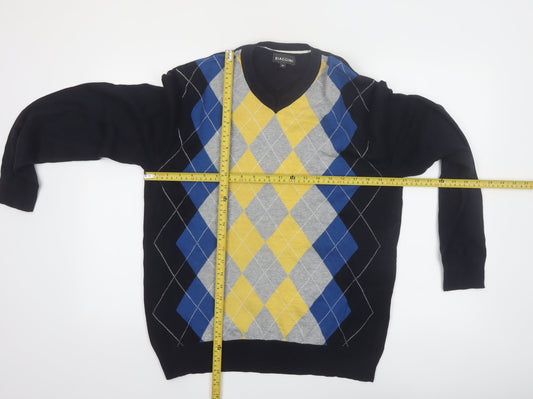 Biaggini Men's Multicoloured Argyle V-Neck Cotton Jumper M