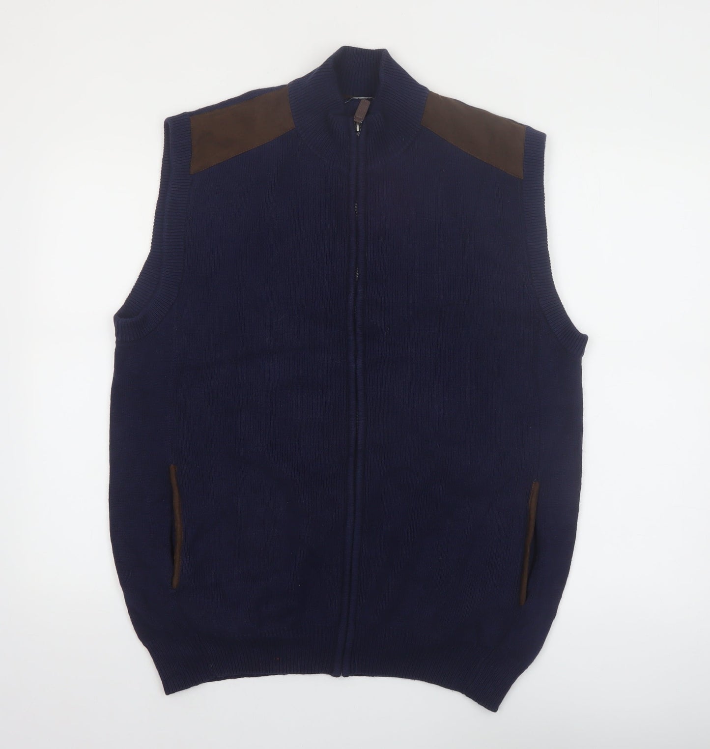 Chaps Men's Blue Cotton Full Zip Vest Jumper L Sleeveless Classic Knit