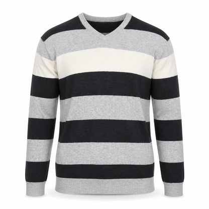 Revert Men’s Grey Striped Cotton V-Neck Pullover Jumper M