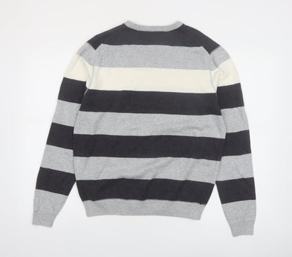 Revert Men’s Grey Striped Cotton V-Neck Pullover Jumper M