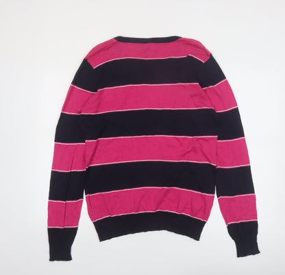 Pull & Bear Men’s Pink Striped V-Neck Cotton Jumper Size L
