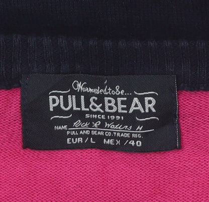 Pull & Bear Men’s Pink Striped V-Neck Cotton Jumper Size L