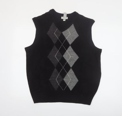 Dockers Men's Black Argyle Sleeveless V-Neck Knit Vest L