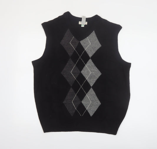 Dockers Men's Black Argyle Sleeveless V-Neck Knit Vest L